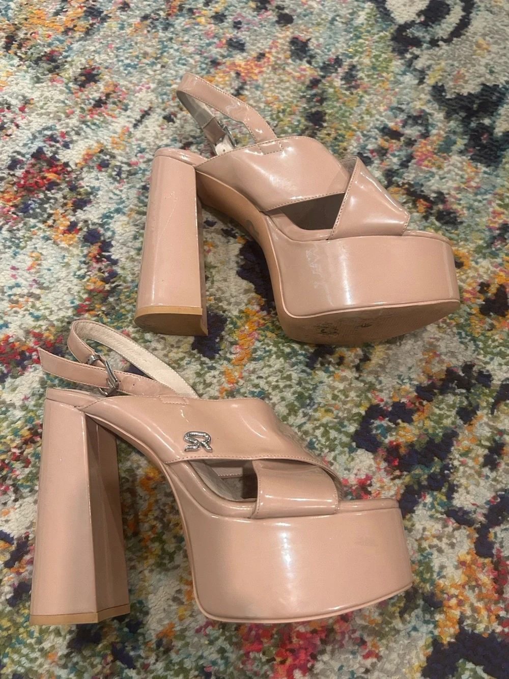 Patent Platform Slingback Heels in Blush Pink